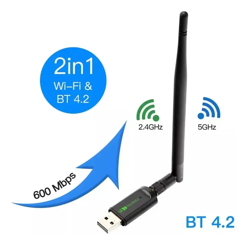 Adaptador USB WiFi Bluetooth Seisa Dual Band 5.8GHz/2.4GHz 600Mbps