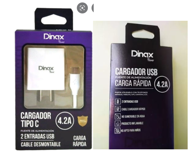 CABEZAL FAST CHARGE DINAX DOBLE ENTRADA USB/TIPO C